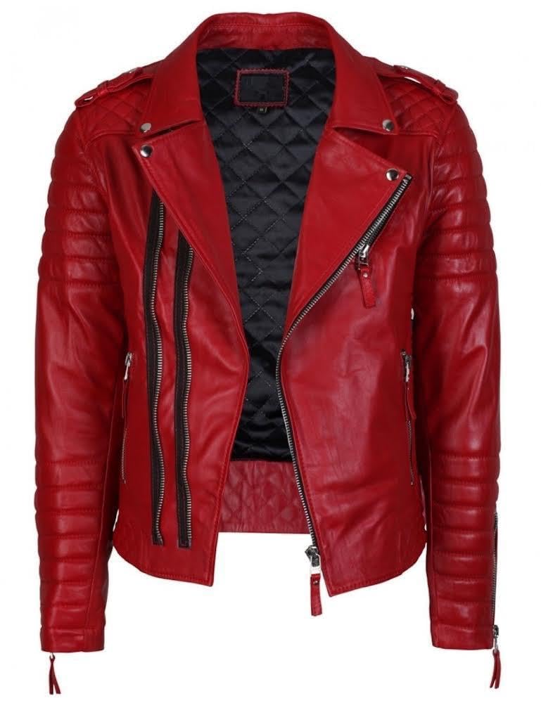 ジャケット・アウター   Red Label Leather Jacket Buy NATURAL LEATHER Men's Red Leather Jacket (ZL_JK_49_Red,Size